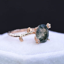 Load image into Gallery viewer, 14K Rose Gold Dainty Natural Moss Agate Leaf Ring
