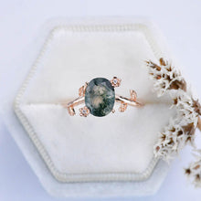 Load image into Gallery viewer, 14K Rose Gold Dainty Natural Moss Agate Leaf Ring
