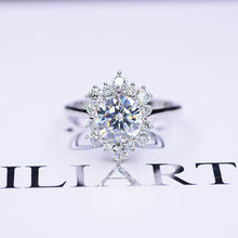 Load image into Gallery viewer, Snowflake Moissanite Ring/2.0ct Round Cut Moissanite Halo Ring/Solid 14K White Gold Ring
