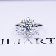 Load image into Gallery viewer, Snowflake Moissanite Ring/2.0ct Round Cut Moissanite Halo Ring/Solid 14K White Gold Ring
