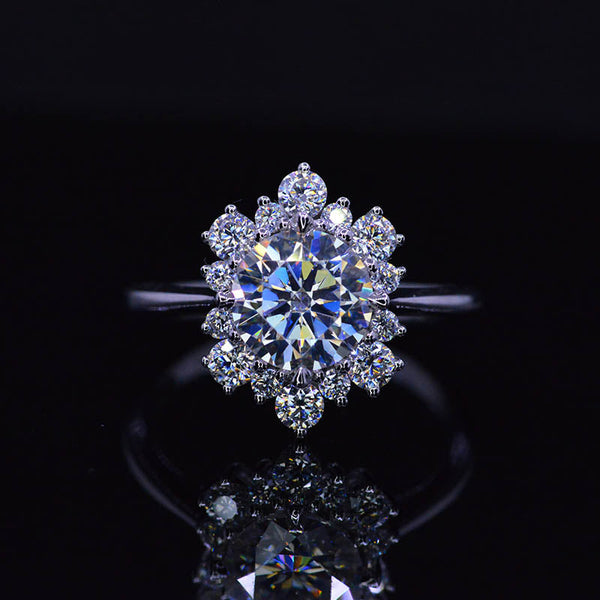 Snowflake Moissanite Ring/2.0ct Round Cut Moissanite Halo Ring/Solid 14K White Gold Ring