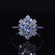 Load image into Gallery viewer, Snowflake Moissanite Ring/2.0ct Round Cut Moissanite Halo Ring/Solid 14K White Gold Ring
