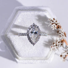 Load image into Gallery viewer, 14K Solid White Gold 3 Carat Halo Pear Cut Moissanite Ring
