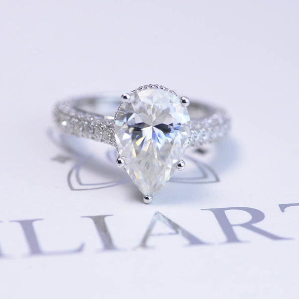 4 Carat Pear Cut Giliarto Moissanite Hidden Halo Engagement Ring