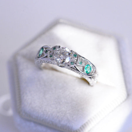 1.0 Carat Moissanite Celtic Engagement Ring 14K White Gold