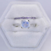 Load image into Gallery viewer, 2 Carat Genuine Moonstone 14K White Gold Engagement. Eternity Ring. Set of Two Rings. Opal Leaf Floral Ring Design, Two Ring Set
