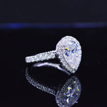 Load image into Gallery viewer, 14K Solid White Gold 3 Carat Halo Pear Cut Moissanite Ring
