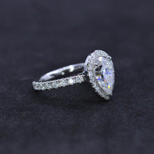 Load image into Gallery viewer, 14K Solid White Gold 3 Carat Halo Pear Cut Moissanite Ring
