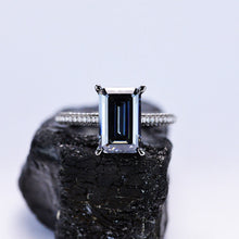 Load image into Gallery viewer, 4ct Emerald Cut Dark Gray-Blue Moissanite Black Gold Engagement Ring
