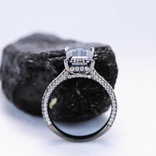 Load image into Gallery viewer, 4ct Emerald Cut Dark Gray-Blue Moissanite Black Gold Engagement Ring
