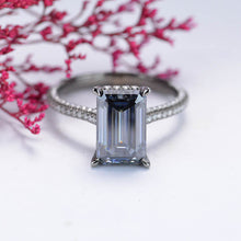 Load image into Gallery viewer, 4ct Emerald Cut Dark Gray-Blue Moissanite Black Gold Engagement Ring
