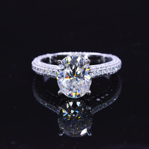 Luxury 3 Carat Oval Moissanite Hidden Halo Gold Engagement Ring