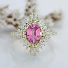 Load image into Gallery viewer, 1.5 Carat Oval Pink Sapphire Cut Halo 14K Yellow Gold Engagement Ring

