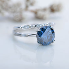 Load image into Gallery viewer, 3 Carat Dark Gray-Blue Moissanite  Engagement Eternity Gold Ring Set
