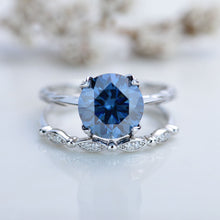 Load image into Gallery viewer, 3 Carat Dark Gray-Blue Moissanite  Engagement Eternity Gold Ring Set
