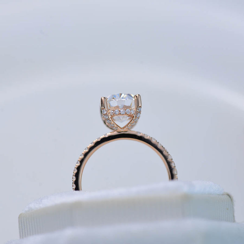 2 Carat Moissanite Diamond Oval Cut Hidden Halo Rose Gold Engagement  Ring