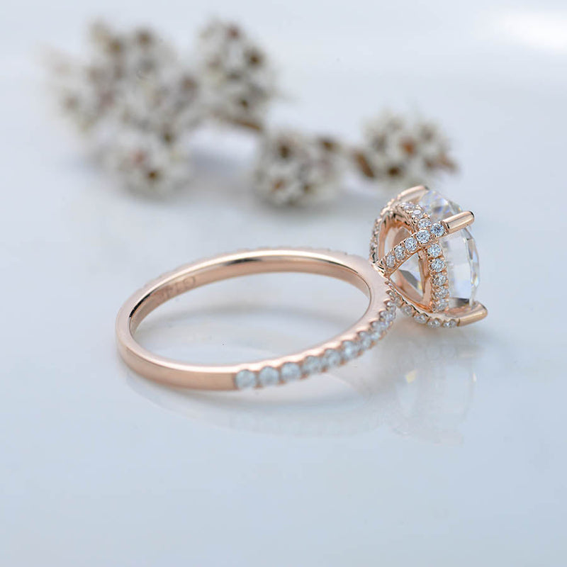 2 Carat Moissanite Diamond Oval Cut Hidden Halo Rose Gold Engagement  Ring