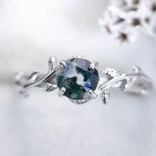 Load image into Gallery viewer, Genuine Moss Agate Twig Floral White Gold Engagement  Ring
