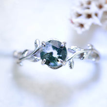 Load image into Gallery viewer, Genuine Moss Agate Twig Floral White Gold Engagement  Ring
