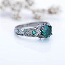 Load image into Gallery viewer, 14K Black Gold Emerald Celtic Engagement Ring
