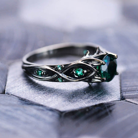14K Black Gold Emerald Celtic Engagement Ring
