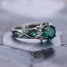 Load image into Gallery viewer, 14K Black Gold Emerald Celtic Engagement Ring
