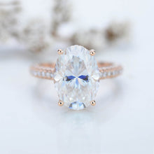Load image into Gallery viewer, 8 Carat Oval Cut 14x10mm Giliarto Moissanite Hidden Halo Rose Gold Engagement Ring
