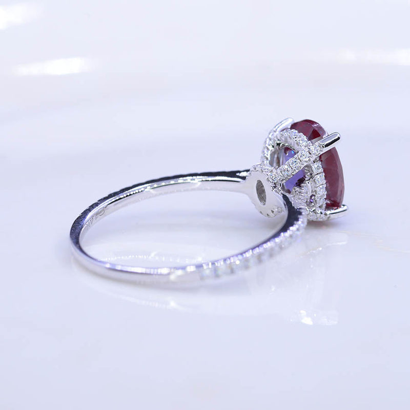 3 Carat Carat Oval Alexandrite Ring, Hidden Halo Gold Engagement Ring