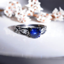 Load image into Gallery viewer, 14K Black Gold Sapphire Celtic Engagement Ring
