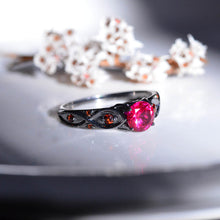 Load image into Gallery viewer, 14K Black Gold Ruby Celtic Engagement Ring
