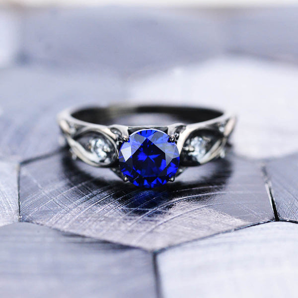 14K Black Gold Sapphire Celtic Engagement Ring