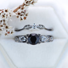 Load image into Gallery viewer, 14K Black Gold Black Moissanite Celtic Engagement Ring
