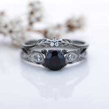 Load image into Gallery viewer, 14K Black Gold Black Moissanite Celtic Engagement Ring
