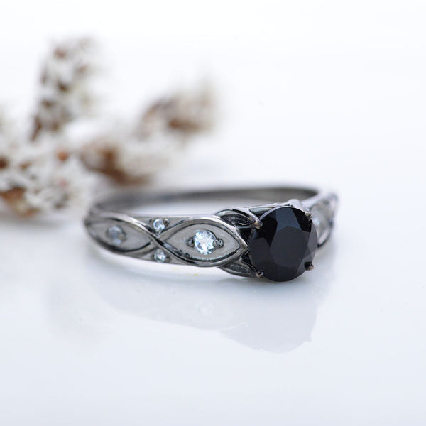 14K Black Gold Black Moissanite Celtic Engagement Ring