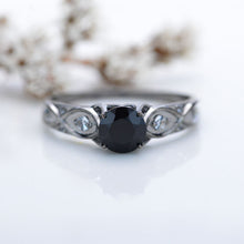 Load image into Gallery viewer, 14K Black Gold Black Moissanite Celtic Engagement Ring
