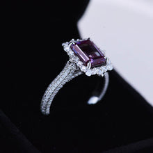 Load image into Gallery viewer, 3Ct Alexandrite Engagement Ring Halo Emerald Step Cut Alexandrite  Engagement Ring
