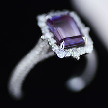 Load image into Gallery viewer, 3Ct Alexandrite Engagement Ring Halo Emerald Step Cut Alexandrite  Engagement Ring
