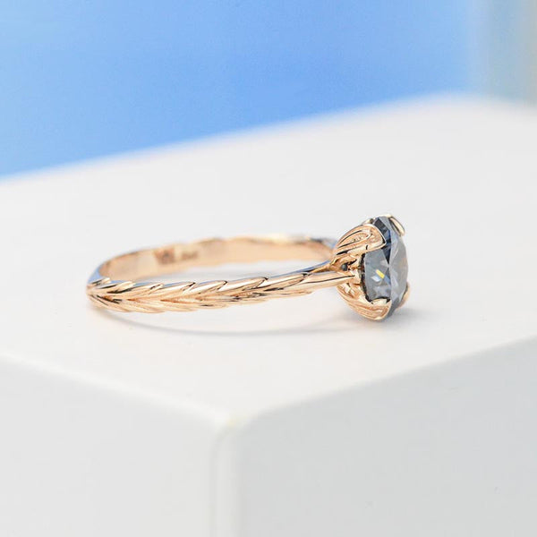 2 Carat Dark Gray Blue  Moissanite  Engagement Ring