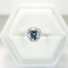 Load image into Gallery viewer, 2 Carat Round Dark Grey Gray Blue Giliarto Moissanite Halo Gold Engagement Ring
