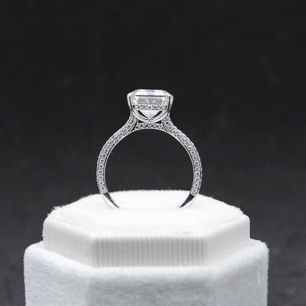 5 Carat Giliarto Emerald Cut Moissanite Hidden Halo Engagement Ring