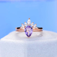 Load image into Gallery viewer, Pear Cut Genuine Amethyst Ring- Two Ring Set
