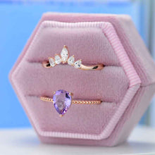 Load image into Gallery viewer, Pear Cut Genuine Amethyst Ring- Two Ring Set
