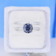 Load image into Gallery viewer, 2 Carat Dark Gray-Blue Moissanite  Engagement Eternity Two Rings Set
