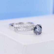 Load image into Gallery viewer, 2 Carat Dark Gray-Blue Moissanite  Engagement Eternity Two Rings Set
