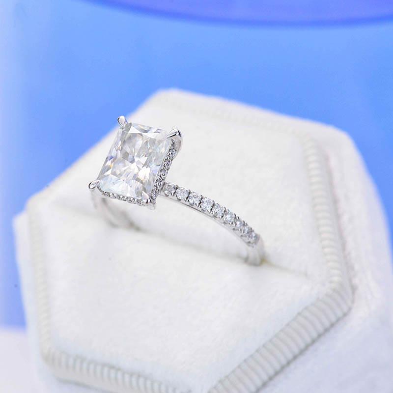 3 Carat Giliarto Radiant Moissanite Hidden Halo Engagement 14K White Gold Ring