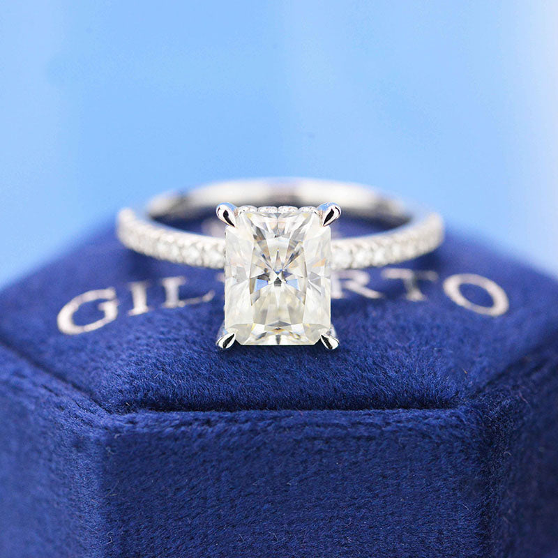 3 Carat Giliarto Radiant Moissanite Hidden Halo Engagement 14K White Gold Ring