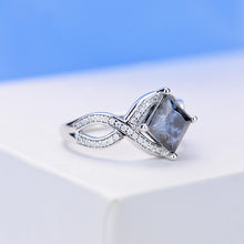 Load image into Gallery viewer, 2 Carat Dark  Grey Gray  Blue Princess Cut Moissanite Stone 14K White Gold Ring
