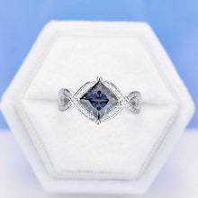 Load image into Gallery viewer, 2 Carat Dark  Grey Gray  Blue Princess Cut Moissanite Stone 14K White Gold Ring
