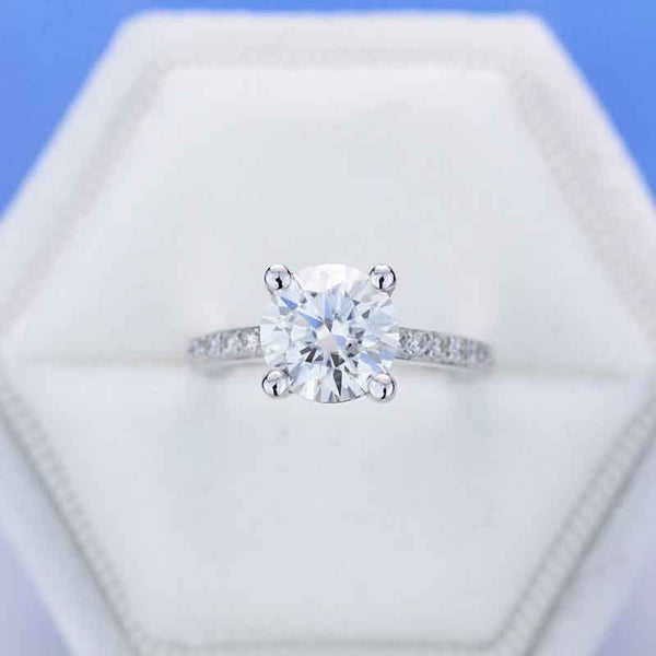 2 Carat Moissanite Diamond Round Cut Hidden Halo White Gold Engagement  Ring