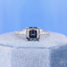 Load image into Gallery viewer, 2 Carat Dark  Grey Gray  Blue Cushion Cut Moissanite Stone 14K White Gold Ring
